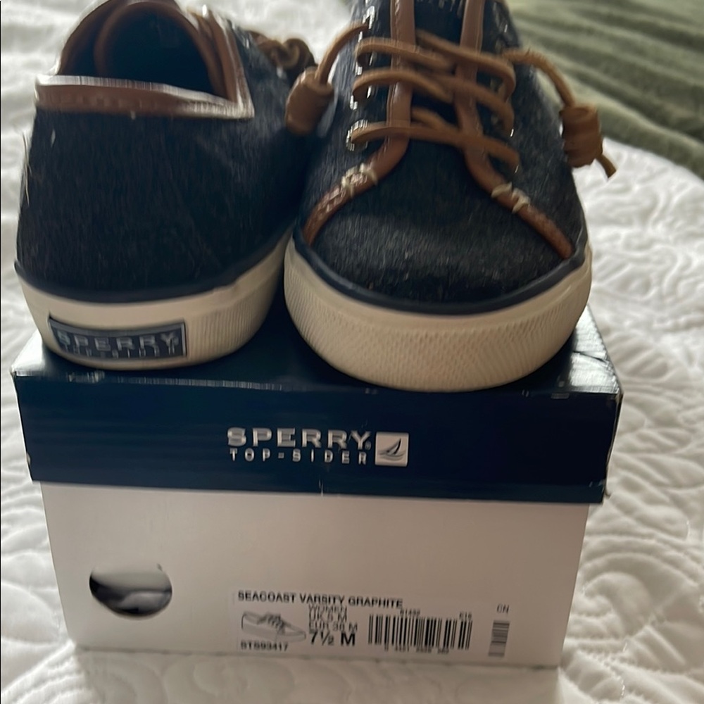 Sperry Gray and Brown Sneakers with Moccasin Stitching